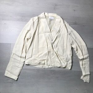 ANTHROPOLOGIE WOMENS BLOUSE IVORY SATIN LONG SLEEVE COLLAR 4